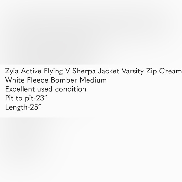 Zyia Active Flying V Sherpa Jacket Varsity Zip Cream White Fleece Bomber Medium - Picture 4 of 8